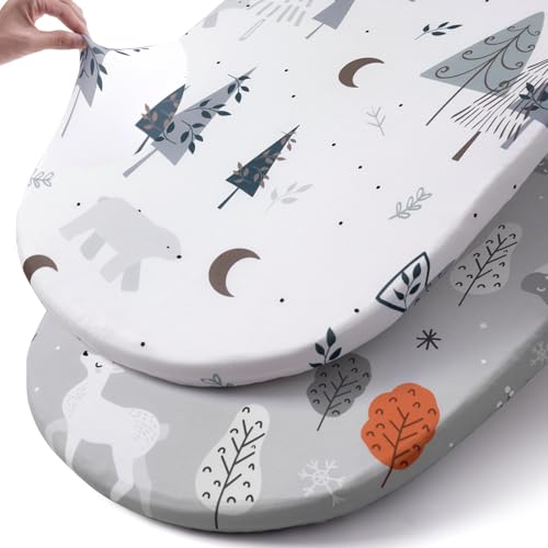 Image of Stretch Fitted Bassinet Sheet Set BROLEX 2 Pack Cradle Sheets for Bassinet Pad/Mattress,Unisex Boys Girls,Ultra Soft,Snowy Forest