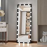 ANYHI 63'X23' Full Length Mirror with Lights, Bedroom Full Body Mirror with Lights, Tall Standing Floor Mirror with 22 Dimming LED Bulbs, Smart Touch & 3 Color Modes, Wall Mounted/Standing, Black