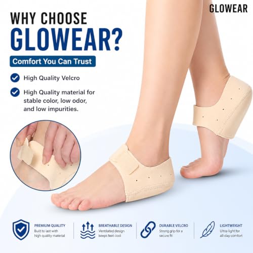 Image of Glowear Silicone Gel Heel Cups & Heel Pads for Heel Pain Relief | Plantar Fasciitis, Heel Protector for Men & Women | Breathable Cushion Support | Washable & Reusable | Beige, Small