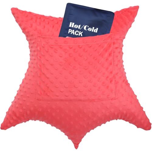 Heal n Hope Heart Surgery Pillow Shock Absorbing for Open Heart Surgery After Bypass Coughing with 2 Pockets - Recovery Gifts with Hands Placement Pouch Minky Dot Red