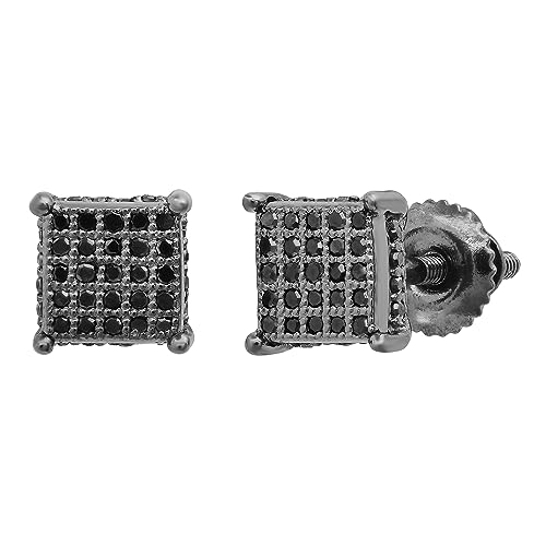 Dazzlingrock Collection Round Black Diamond Cube Shaped Screwback Unisex Stud Earrings (0.26 ctw, Color Black, Clarity Opaque) in Black Plated Sterling Silver