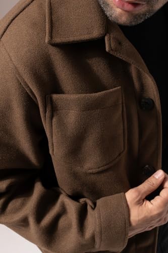 PERCH Men Solid Felt Two Pockets Crop Jacket Brown - Image 5