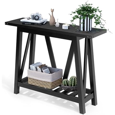 JOINHOM Farmhouse Console Table for Entryway - Wood Entryway Tables with Shelves, Sofa Table for Entryway, Living Room, Black Cover