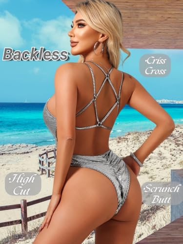 Image of ShawGobow Sexy Swimsuit for Women,Backless Scrunch Butt High Cut Monokini,One Piece Cheeky Bathing Suit Beach Pool Party