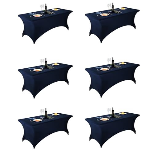 Image of FORLIFE 6Pack Spandex Table Covers 6ft,Fitted Tablecloth for 6ft Rectangular Tables, Stretch Patio Table Covers, Universal Spandex Table Cover for Wedding, Banquet, Party - Navy