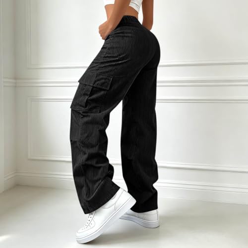 Corduroy Cargo Pants Women Elastic Waist Casual Hiking Pants with Pockets - image 2