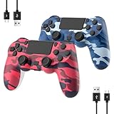 YsoKK 2 Pack Wireless Controller for PS4/Slim/Pro with Double Shock/Audio/Six-axis Motion Sensor(CAMO Red and CAMO Blue)