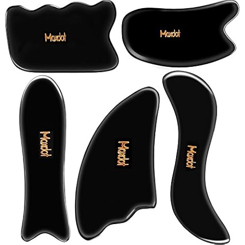 Maxdot 5 Pieces Gua Sha Massage Tools Set, Scraping Massage Tools Guasha Stone for Face Back Neck Physical Therapy Cover