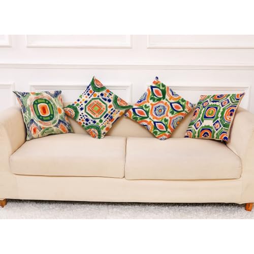 Housse coussin 60x60 géométrie aquarelle en lin lavable pour canapé - 3