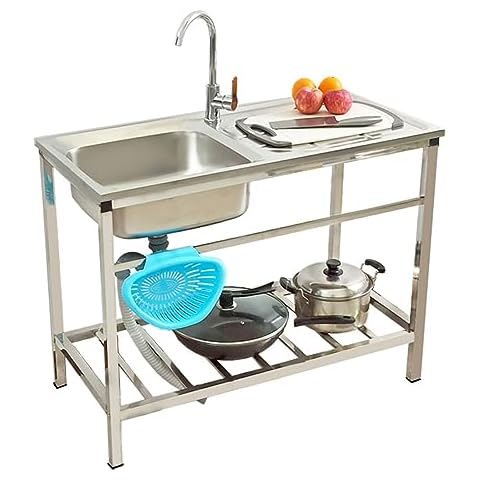 TsoLay Stainless Steel Sink Commercial Single Bowl Sink Set Handwashing Station Portable Commercial Stand Sink Utility Sink Shelf for Kitchen Restaurant Garage 16" D x 30" W x 30" H Cover