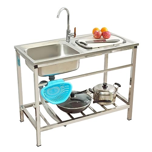 TsoLay Stainless Steel Sink, Commercial Single Bowl Sink Set, Hand Wash Station, Portable Commercial Stand, Sink, Utility Sink Shelf for Kitchen, Restaurant, Garage, 16" D x 30" W x 30" H