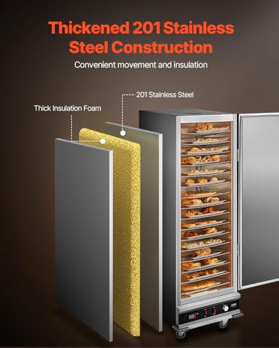 VEVOR Hot Box Food Warmer, 16-Tier Large Concession Warmer with Water Tray, Single-door and Adjustable Shelves, Stainless Steel Food Warmer Cabinet, Ideal for Storing Pizza, Chicken, Restaurant