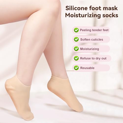 Fangshu Silikonsocken, Rutschfeste Feuchtigkeitsspendende Socken Elastische Silikon Socken Foot Peeling Anti Hornhaut für Rissige Füße Trockene