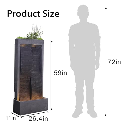 59" H Waterfall Fountain Large Outdoor Water Fountain Indoor for Garden, Patio, Backyard, Deck, Porch with LED Lights,Faux Slate Contemporary Water Fall