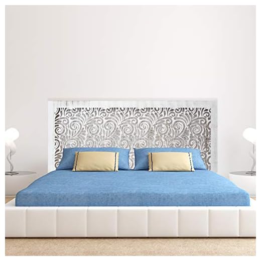 Cabecero de cama en madera Calada, para cama de 150. Fabricado artesanalmente en España-. Decorado con mandala floral Pintada a Mano- Modelo Mosaico 160 (Blanco Envejecido, 160x80 cm)