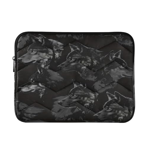 Funda para portátil de 13-14 pulgadas negra con diseño de lobo