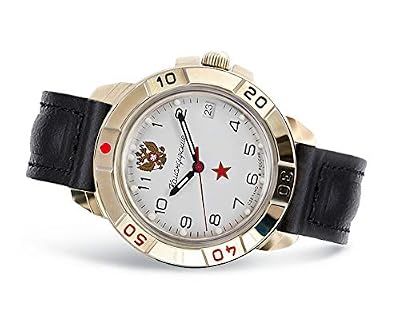VOSTOK | Komandirskie Classic 439322 Orologio da polso meccanico militare russo con stella rossa | WR 20 m | Cinturino in pelle B
