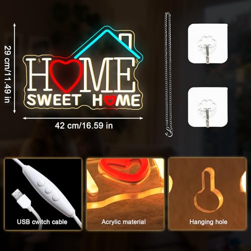 Image of Sweet Home Neon Sign Warm White LED Signs for Living Room Bedroom House New Apartment Wall Decor Welcome Neon Light Up Coffee Office Cozy Home Decor Art Gifts for Newlywed Couples Apartment Renters