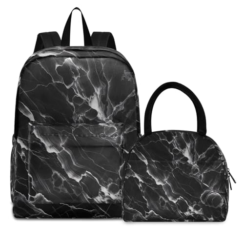 Sac à déjeuner avec texture marbrée noire et sac à dos de voyage haut de gamme