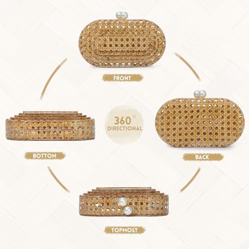 Image of GOKTOW Woven Rattan Clutch Purse with Magnetic Closure Beach Handbag, Lightweight Acrylic Summer Bag for Vacation