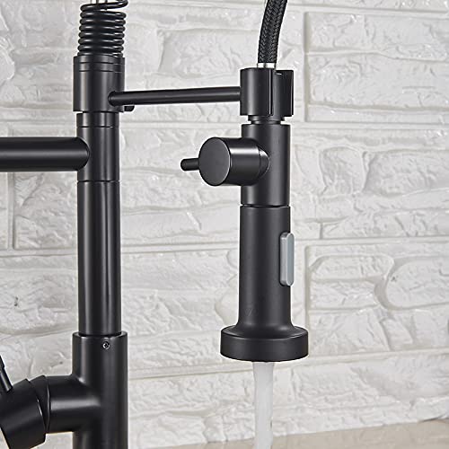 Grifo de cocina negro mate con dos caños mezclador de agua caliente y fría para actualización 4