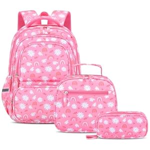 Amythe 3-Teiliges Set Schulranzen Mädchen 1. Klasse mit Lunchbox und Federmaeppchen, Kinderrucksack 24L mit Reflektoren, Schulrucksack Grundschule Mädchen 6-10 Jahre Leicht Wasserdicht mit Brustgurt