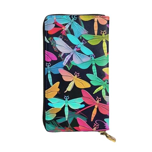 Portefeuille libellules en cuir pour femme avec grand clip et porte-cartes