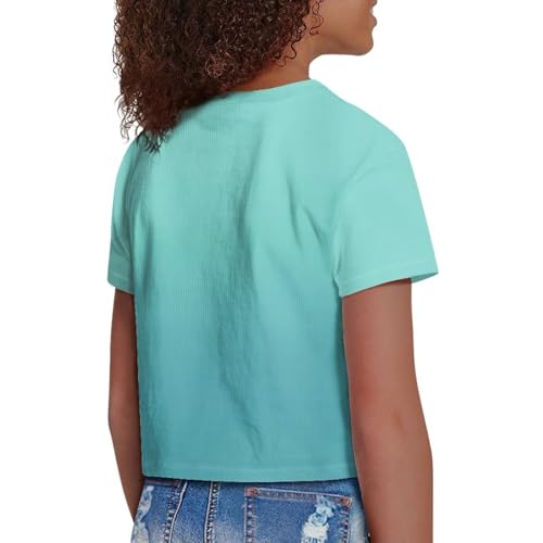 Image of Girls Summer Crop Top Outfits Short Sleeve T Shirts Kids Cute Clothes Tees Blouse