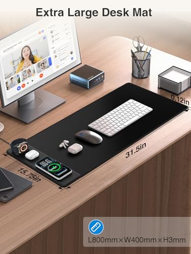 4-in-1 Mouse Pad with Magnetic Wireless Charging, 31.5"x15.8" Large Desk Mat for Laptop/Keyboard, Waterproof Smooth Surface, Non-Slip Base, with Adapter - Image 6