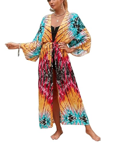Image of Women's Kimono Cover Up Long Beach Dress Swimsuit Cover Ups Colorful Cardigan Lightweight Robe for Swimwear
