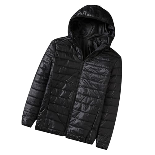 Men's Puffer Jacket Lightweight Packable Down Coat Hooded Quilted Jacket Padded Insulated Coat Thermal Outwear
