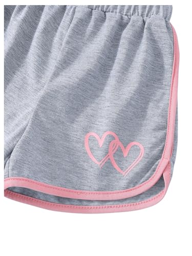 Image of Floerns Toddler Girls 2 Piece Outfit Heart Print Short Sleeve Tee Shirt and Track Shorts Set