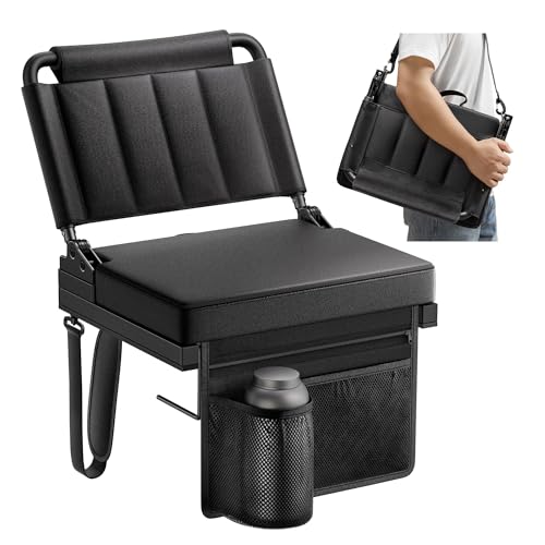 Stadium Seats with Back Support for Bleachers, Portable 5-Angles and Adjustable Height Thick Cushion Seat with Cup Holder Storage Bag, Includes Shoulder Strap, Used for Sports Events and Concerts