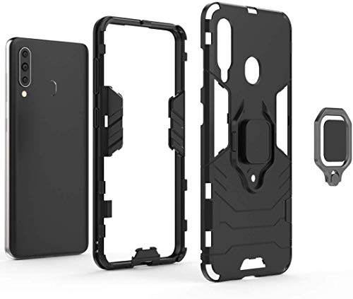 Image of SPAZY CASE Silicone Samsung Galaxy A20S Dual Layer Armor Defender Anti-Fall Shockproof and Sturdy Hybrid Protective Shell with Bracket Function, Suitable for Samsung Galaxy A20S, Back Cover, Black