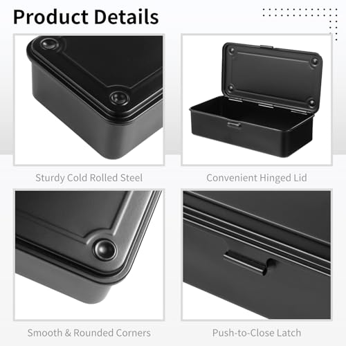 Image of OMISTAR Steel Storage Box with Hinged Lid, Metal Container for Scrapbook Stamps, Rectangular Empty Hinged Tool Box, Metal Storage Organizer for Pegs, Pens, Stationery (7.9 X 4 X 2 Inch)