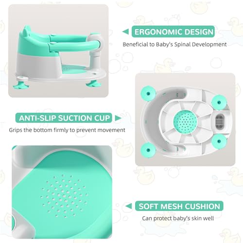 Image of Baby Bath Seat for Babies 6 Months & up, Non-Slip Toddler Bath Seats for Babies Sitting Up, Safe Infant & Newborn Bathtub Chair with 4 Suction Cups & Soft Cushion for Shower,Mint