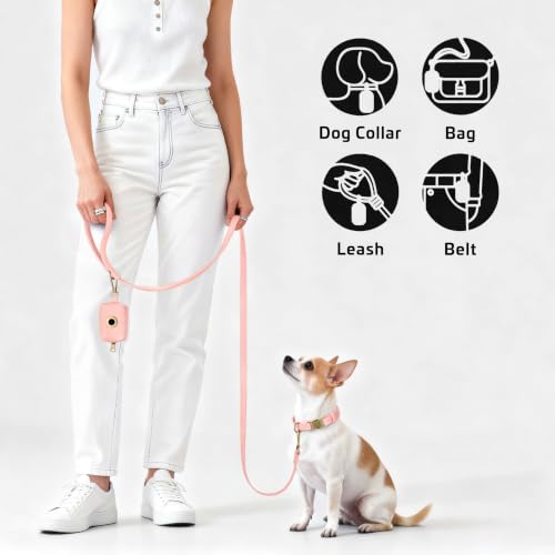 Image of Didog Dog Poop Bag Holder for Leash, Stylish PU Leather, Pink
