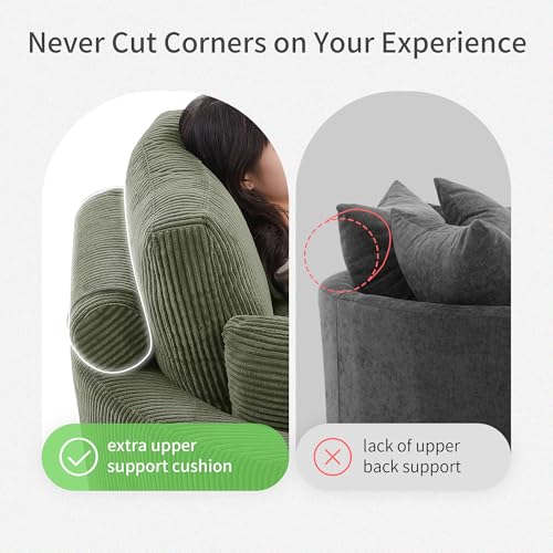 Oversized 360° Swivel Barrel Chair with Storage Ottoman & Rotatable Tray Table, Modern Elegant 51’’ Corduroy Accent Chair with Cresent-Shaped Ottoman, Extra Wide & Deep Seat, Sage Green - Image 7