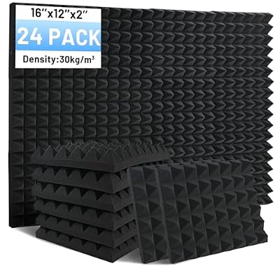 Focusound 24 Pack Sound Proof Foam Panels for Walls, 12" X 16" X 2" Pyramid Acoustic Foam Panels 30 kg/m³ High Density Noise Reduction Soundproof Wall Panels for Office Studio Game