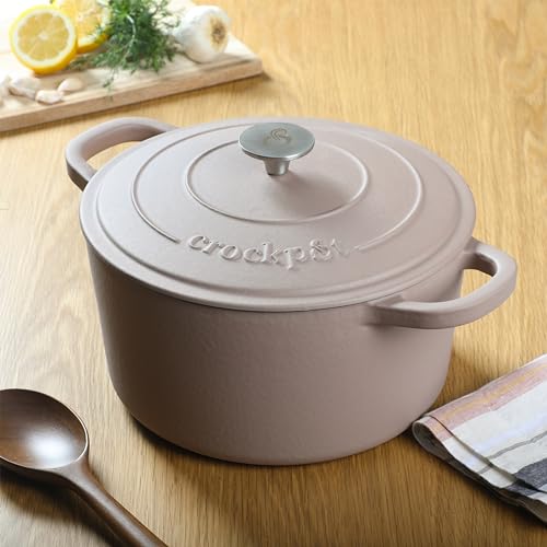 Image of Crock-Pot Artisan 5-Quart Round Cast Iron Dutch Oven with Lid - Matte Dusty Pink, Durable Oven Safe Cookware