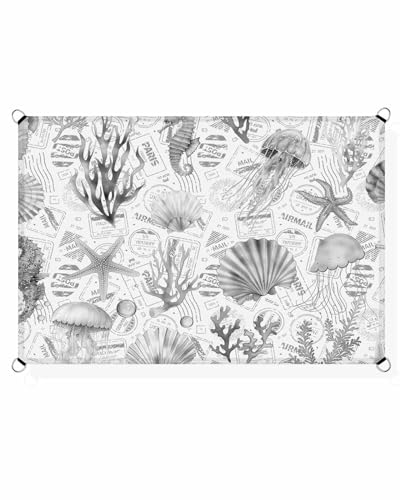 Grey Jellyfish Sun Shade Sail Waterproof Rectangle, UV Block Sail Shade Canopy Awning Outdoor Privacy Shade Cover for Patio Pergola Deck Backyard 6.5'x10' Coastal Nautical Starfish Coral Conch Seaweed