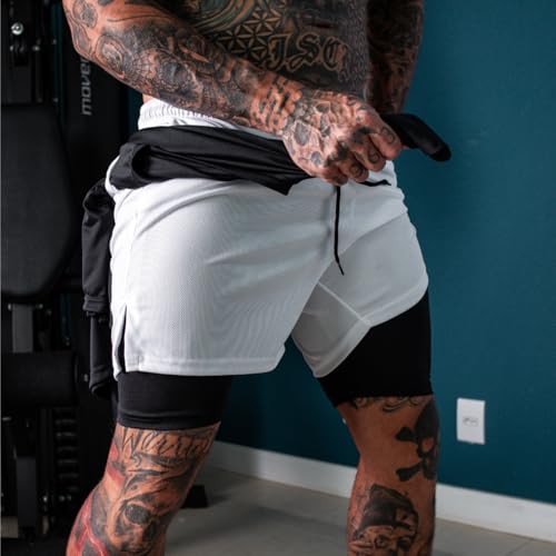 Kit 2 Bermudas Masculinas 2 em 1 Com Proteção Uv 20 Sport Revolution Bermuda Para Treinar GG Branca