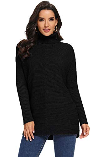 AVACOO Pull à col roulé long en tricot à manches chauve-souris pour femme, Noir , 44 Cover