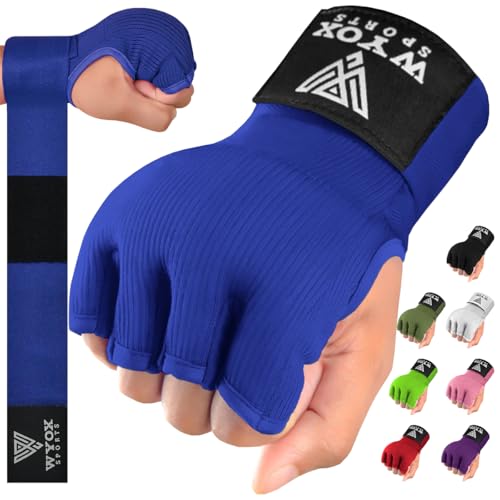 Image of WYOX Gel Boxing Hand Wraps Inner Gloves for Men & Women - 80cm /31inch Quick Wrist Strap, Padded Knuckle Support, Fingerless MMA Muay Thai Kickboxing Wraps for Training, Punching & Martial Arts