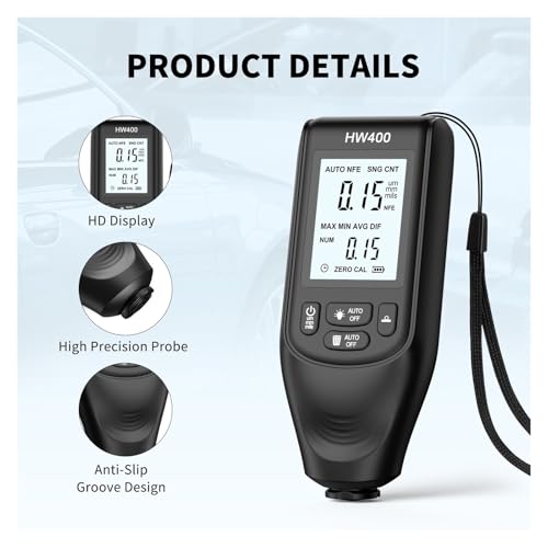 Medidor digital de espesor de recubrimiento, 0-2000 μm, alta precisión para pintura automotriz, prueba no destructiva de capas en acero, aluminio y cobre miniatura 2