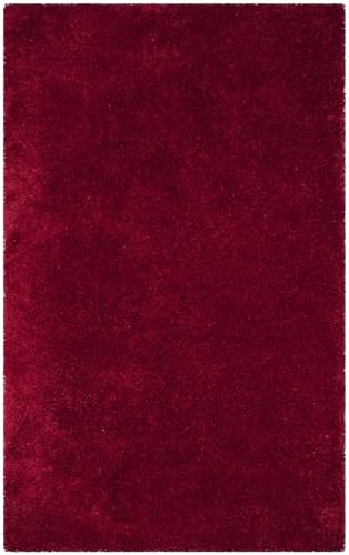 Image of Large Maroon Microfiber Shag Rug 8x8 Feet Round with Heavy Thick Pile, Anti Slip Layer and Handcrafted Finish for Enhancing Living Room, Bedroom and Hall Interiors