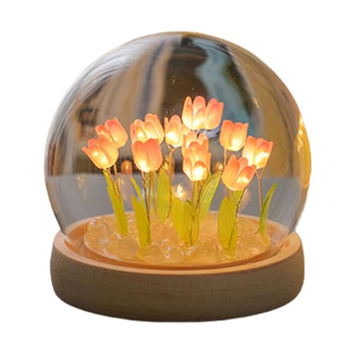 Demiawaking 3D Tulpen Nachtlicht LED Nachtlampe Tischlampe Künstliche Blumen Lampe Schlafzimmer Deko Weihnachten Geburtstagsgeschenke Damen Mutter Geschenk (Rosa)