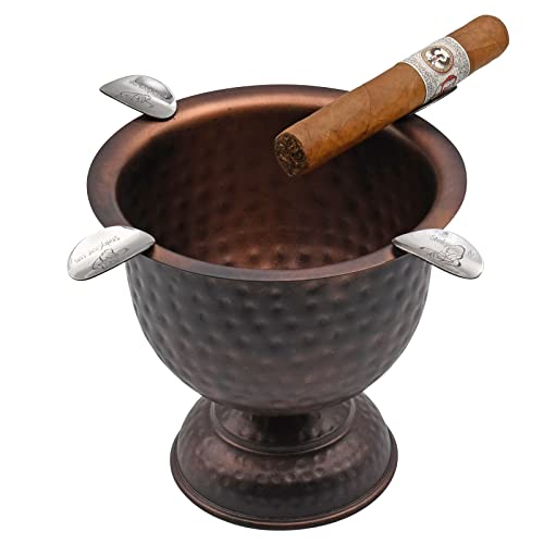4 Stirrup Tall Stinky Cigar Ashtray, Deep Bowl Design, Antique Hammered Copper #TOP1
