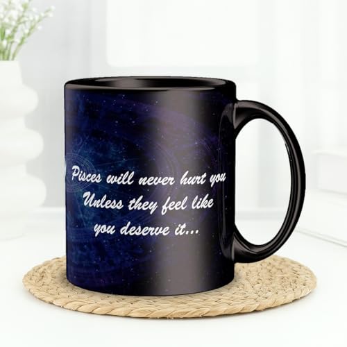 Image of Pisces Zodiac Coffee Mug - Black Ceramic Astrology Horoscope Tea Cup with Inspirational Quotes - Birthday Gift for Pisces Sign Friends, Family & Astrology Lovers