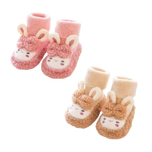 Baby Sock Shoes Baby Non-Slip Warm Walking Shoes Infant Non-Skid Slippers with Grips Boys Girls Cartoon Sneakers 2 Pairs